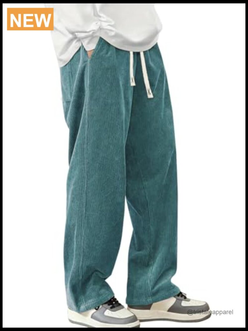 Mens Corduroy Casual Pants Loose Fit Wide Leg Straight Sweatpants Elastic Waist - Picture 3 of 5